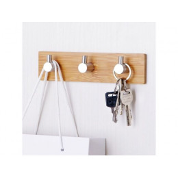 Планка самоклеящаяся  3 крючка PEGASUS, нержавеющая сталь/бамбук, карт.уп., PERFECTO LINEA