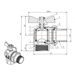 Кран шаровый угловой 1" нар.-вн. бабочка (со сгоном) PN40, AV Engineering