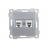 Розетка телефонная + компьютерная (RJ12+Cat5e) серебро, ELITRA, MUTLUSAN