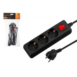 Удлинитель 3м (3 роз., 2,2кВт, с/з, выкл, ПВС 3х0,75) черный, Юпитер