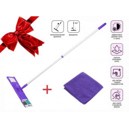 Швабра для пола с насадкой из микрофибры, лиловая + салфетка из микрофибры 30х30 см, PERFECTO LINEA