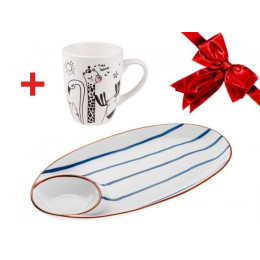 Блюдо керамическое, 33х17.5х2.8 см, серия MARINE + Кружка керамическая, 360 мл., FUNNY ANIMALS-3