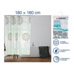 Шторка для ванной (12 колец в комплекте), 180x180 см, Secret, цветы, PERFECTO LINEA
