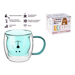 Кружка стеклянная с двойными стенками, 250 мл, синяя, серия Bear, PERFECTO LINEA