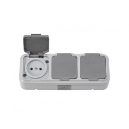 Розетка 3-ая (открытая, б/з, брызг. защ.) серая, Пралеска Аква, Bylectrica