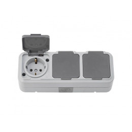 Розетка 3-ая (открытая, с/з, брызг. защ.) серая, Пралеска Аква, Bylectrica