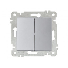 Выключатель 2-клав. (скрытый, без рамки, пруж. зажим) серебро, RITA, MUTLUSAN