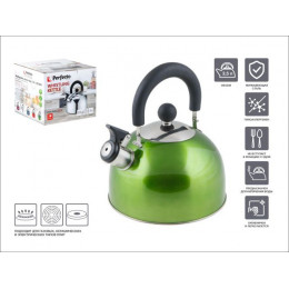 Чайник со свистком, нержавеющая сталь, 2.5 л, серия Holiday, зеленый металлик, PERFECTO LINEA