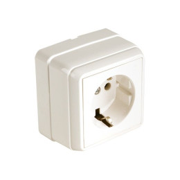 Розетка 1-ая (открытая, с/з, керамика) кремовая, BRON, MUTLUSAN