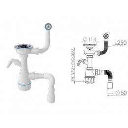 Сифон для кухни с круглым переливом, выпуск 3 1/2, пластиковый винт 45мм, с гибкой трубой 1 1/2"AV E