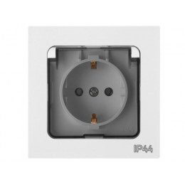Розетка 1-ая с з/к крышкой (скрытая, с/з, брызг. защ.) белая, Astrum, BYLECTRICA