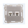 Розетка телефонная + компьютерная (RJ12+Cat5e, скрытая, без рамки) серебро, DARIA, MUTLUSAN