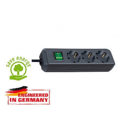 Удлинитель 5м (3 роз., 3.3кВт, с/з, выкл., ПВС) черный Brennenstuhl Eco-Line