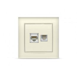 Розетка 2-ая компьютерная и телефонная (скрытая) слоновая кость, Бриллиант, UNIVersal