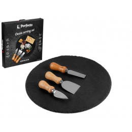 Набор для подачи сыра (блюдо сланец ф30см + 3 ножа), PERFECTO LINEA