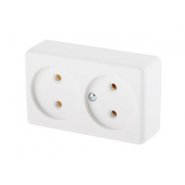 Розетка 2-ая (открытая, б/з) белая, Эконом, Юпитер