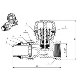 Кран вентильный прямой 1/2" вн.-нар. для радиатора под термоголову, AV Engineering