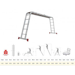 Лестница алюм. многофункц. трансформер 4х5 ступ. с настилом, 19.9кг NV2330 Новая высота