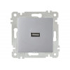 Розетка 1-ая USB (скрытая, без рамки) серебро, RITA, MUTLUSAN