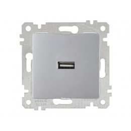 Розетка 1-ая USB (скрытая, без рамки) серебро, RITA, MUTLUSAN