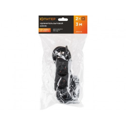 Удлинитель 3м (2 роз., 2,2кВт, б/з, ПВС 2х0,75) черный, Юпитер