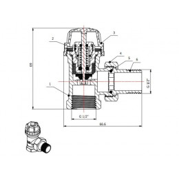 Кран вентильный угловой 1/2" вн.-нар. для радиатора под термоголову, AV Engineering