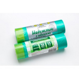 Мешки для мусора с завязками, 35 л, 15 шт, "НАДЕЖНЫЕ", зеленые, РОМАШКА