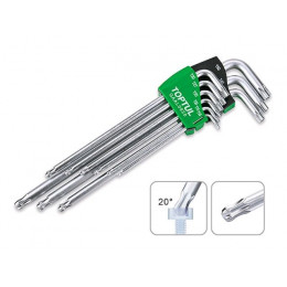 Набор ключей Torx T10-Т50 9шт длинных, с отверстием и шариком TOPTUL