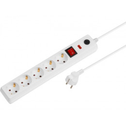 Фильтр сетевой 3м (5 роз., 2,2кВт, с/з, выкл, ПВС 3х0,75) белый Юпитер