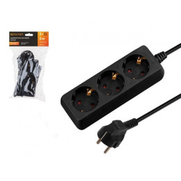 Удлинитель 3м (3 роз., 2,2кВт, с/з, ПВС 3х0,75) черный, Юпитер