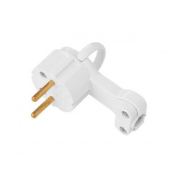 Вилка угловая с откидывающимся ушком (б/з, 6А, 250В) белая, Bylectrica