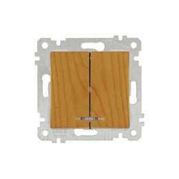 Выключатель 2-клав. (с подсветкой, скрытый, без рамки, винт. зажим) дуб, RITA, MUTLUSAN