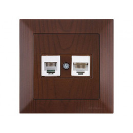 Розетка телефонная + компьютерная (RJ12+Cat5e, скрытая) орех, DARIA, MUTLUSAN