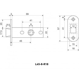 Защелка врезная межк. L45-8-R18 SN никель  АЛЛЮР