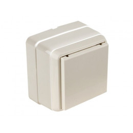 Розетка 1-ая (открытая, с/з, с крышкой) кремовая, BRON, MUTLUSAN