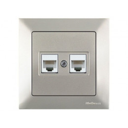 Розетка компьютерная 2xRJ45 (Cat5e, скрытая) титан, DARIA, MUTLUSAN