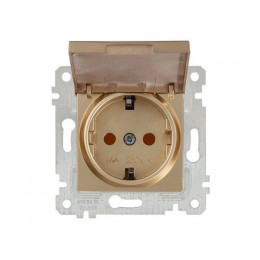 Розетка 1-ая (скрытая, без рамки, с/з, шторки,с крышкой) золото, RITA, MUTLUSAN