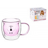 Кружка стеклянная с двойными стенками, 250 мл, розовая, серия Bear, PERFECTO LINEA