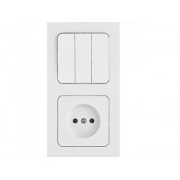 Блок выкл. 3 клав. + розетка (скрытая, б/з) белая, Astrum, BYLECTRICA