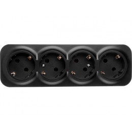 Розетка 4-ая (открытая, с/з) черная, Bailly, LEIDEN ELECTRIC