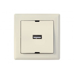 Розетка 1-ая USB (скрытая, горизонт.) кремовая, DARIA, MUTLUSAN