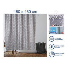 Шторка для ванной (12 колец в комплекте), 180x180 см, Harmony, геометрия, серая, PERFECTO LINEA