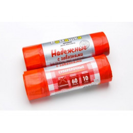 Мешки для мусора с завязками, 60 л, 10 шт, "НАДЕЖНЫЕ", красные, РОМАШКА