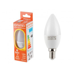 Лампа светодиодная C37 СВЕЧА 6 Вт 170-240В E14 3000К ЮПИТЕР