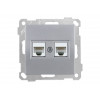 Розетка компьютерная 2xRJ45 (Cat5e) серебро, ELITRA, MUTLUSAN