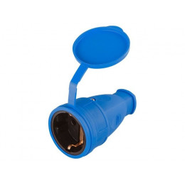 Розетка 1-ая переносная (с/з, 16А,с 250В, брызг. защ.) каучук, синяя Юпитер