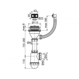 Сифон для мойки с нержавеющей peшeткой D115, гофропереливом, Alcaplast