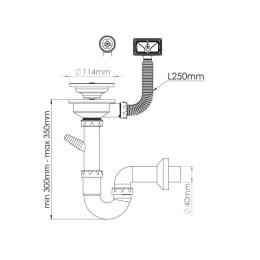 Сифон для кухни прямоточный с аварийным выходом, отвод, выпуск 3 1/2, 1 1/2"-40/50мм, AV Engineering