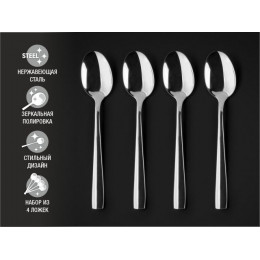 Набор ложек столовых, 4 шт., глянцевый, серия Majestic, PERFECTO LINEA