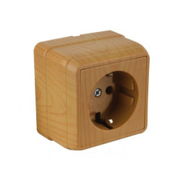 Розетка 1-ая (открытая, с/з) дуб, BRON, MUTLUSAN